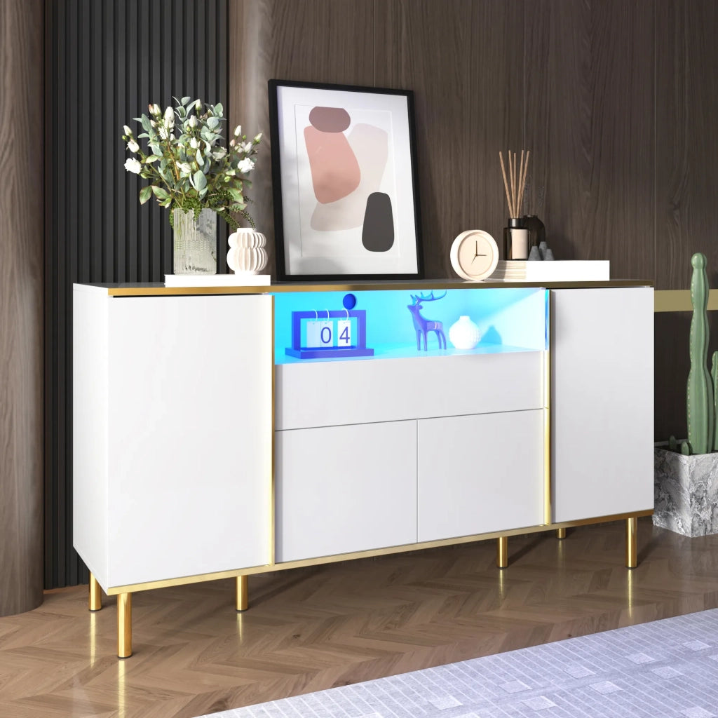 Sideboard bianco lucido 150x40x80 cm con 1 cassetto