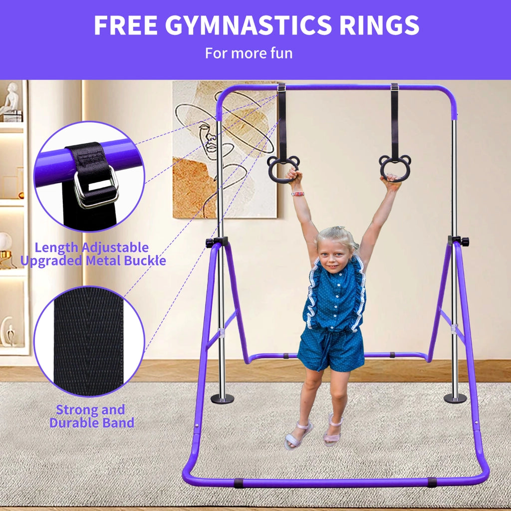 Sbarra da ginnastica per bambini regolabile in altezza in ferro viola pieghevole con base antiscivolo 50 kg