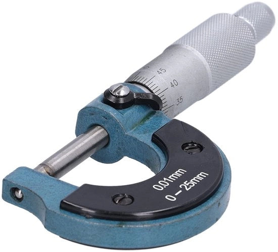 Strumento di misura a micrometro per esterni - Alta precisione - Misura delle viti - In acciaio inossidabile - Design portatile - Intervallo di misura 0-25mm - Incluso chiave - Micrometro