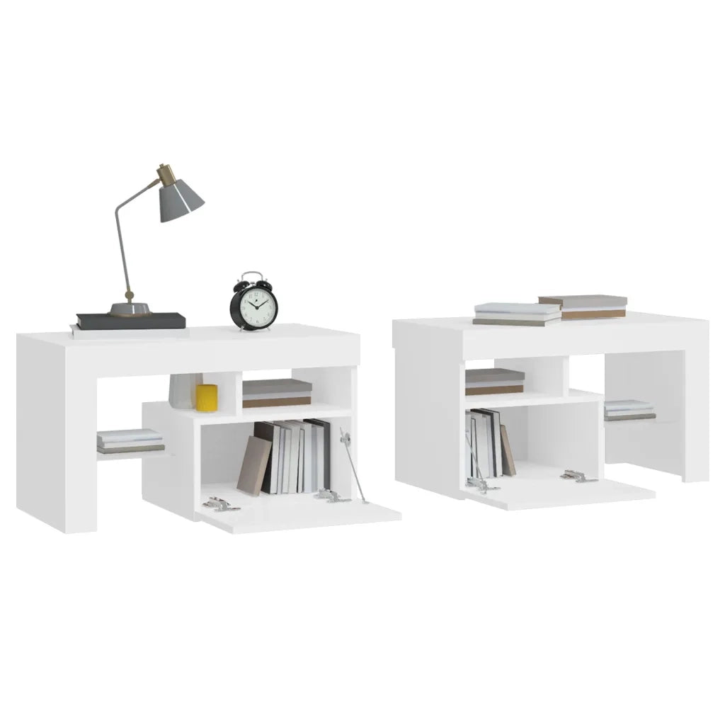 Comodini 2 pz con Luci a LED-Set di 2 Tavolino da notte Bianchi 70x36,5x40 cm