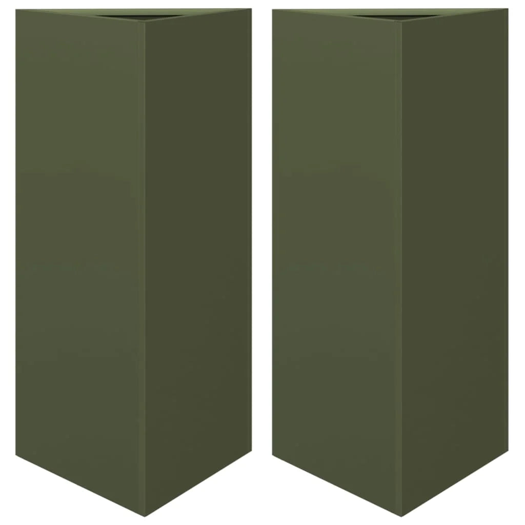 Fioriera aiuola rialzata fioriera aiuola giardino terrazza set da 2 triangolare verde oliva 40 x 34,5 x 70 cm acciaio verde 02_0039090