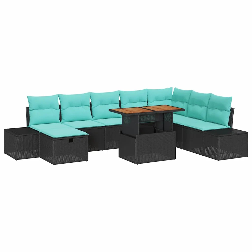 Set Divano da Giardino 9 pz Nero polyrattan 3361403
