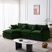 Divano angolare modulare a 3 posti con chaise longue e pouf in chenille verde