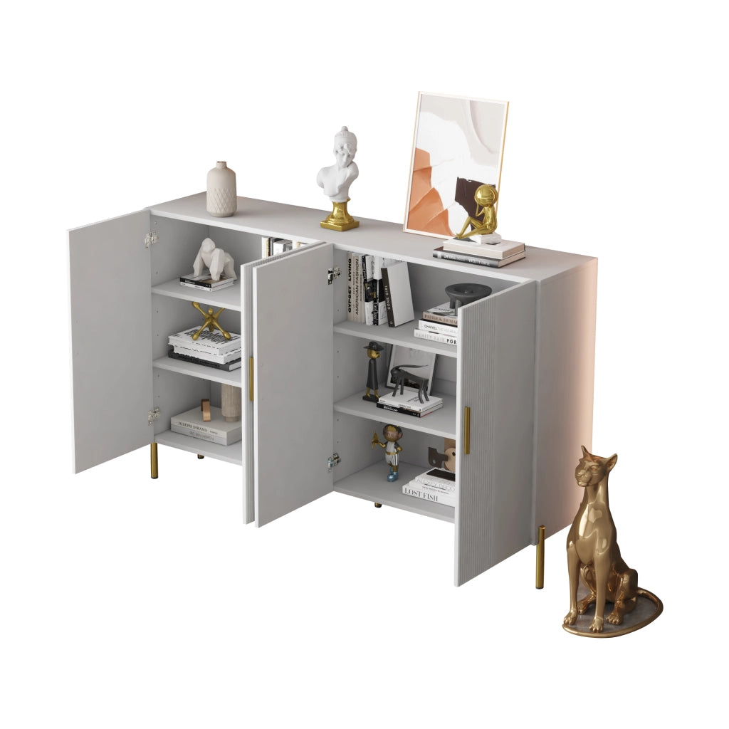Credenza e madia con 4 ante e 4 ripiani regolabili, bianca opaca, per soggiorno e sala da pranzo, 160 × 35 × 100 cm