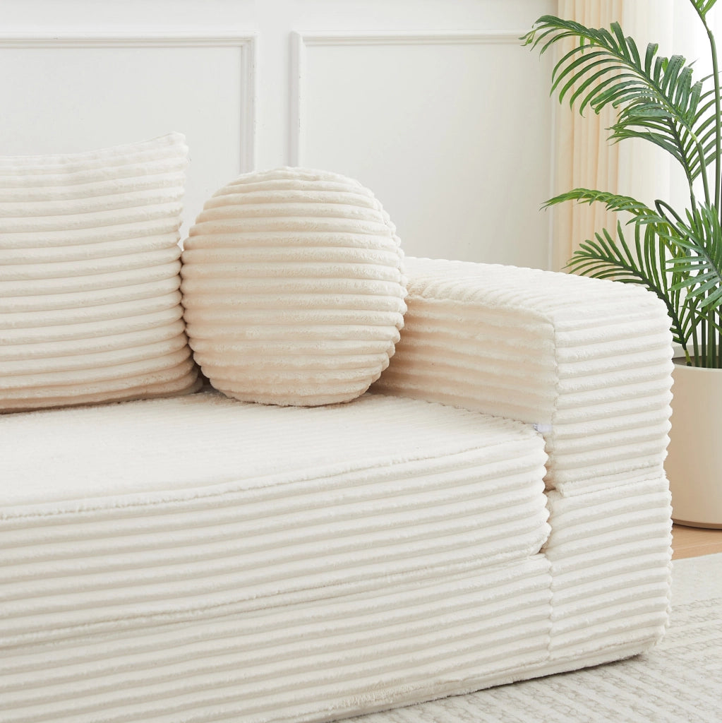 Divano Letto 4 in 1 in Velluto a Coste; Trasformabile; Beige; per Soggiorno e Spazi Compatti