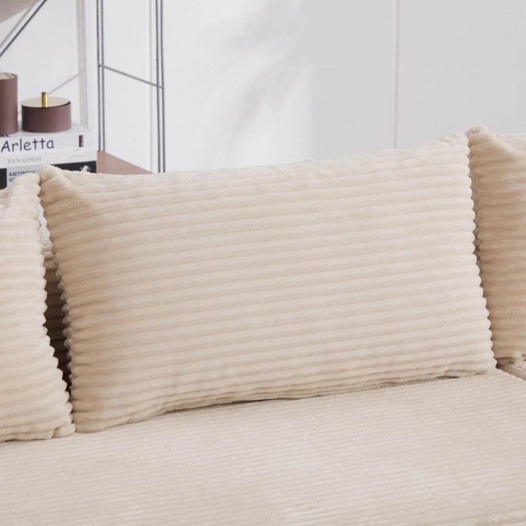 Divano modulare, divano compatto, tessuto chenille, schiuma ad alta elasticità 30D, base antiscivolo, 4 posti, beige