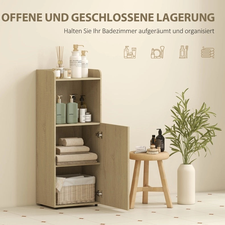 Armadio da bagno in rovere giallo con ripiani regolabili 40x31x104 cm