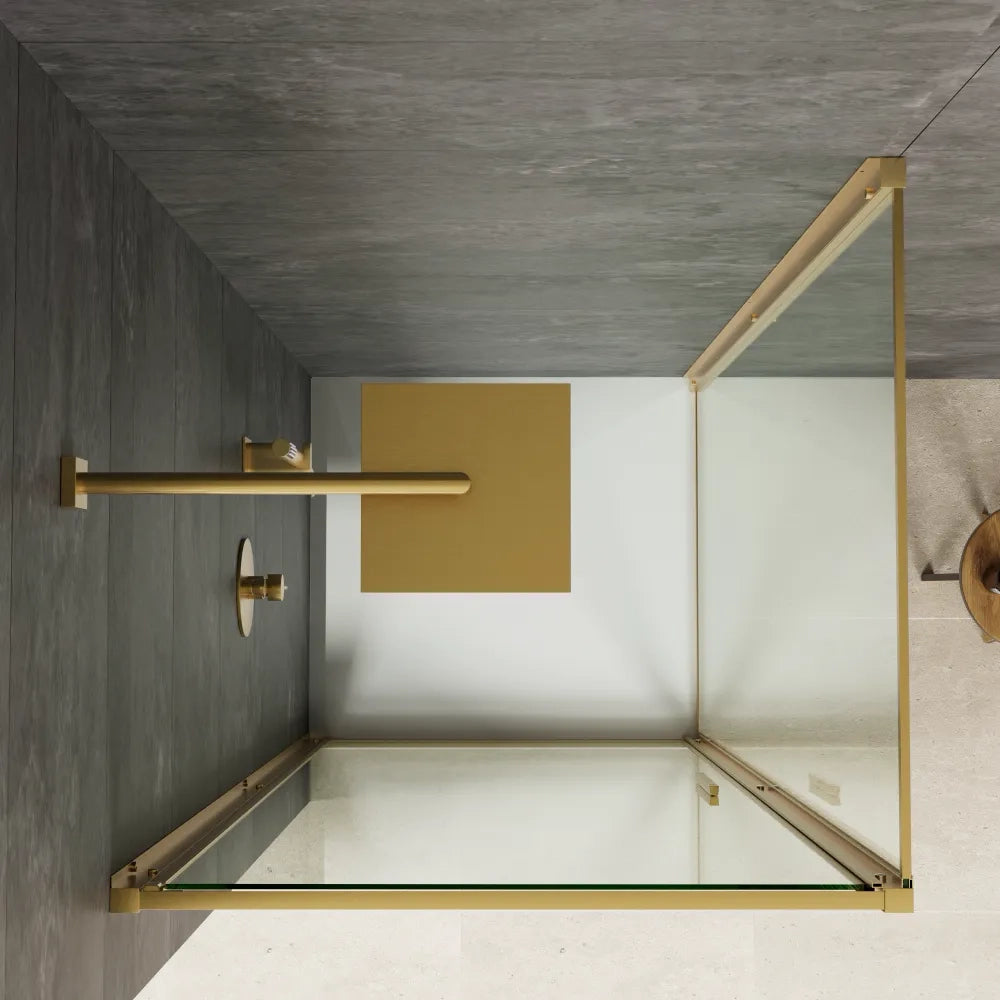 Box doccia slim 80x80cm con porta a battente e parete fissa profili oro spazzolato e vetro 6mm trasparente anticalcare h190| Portofino