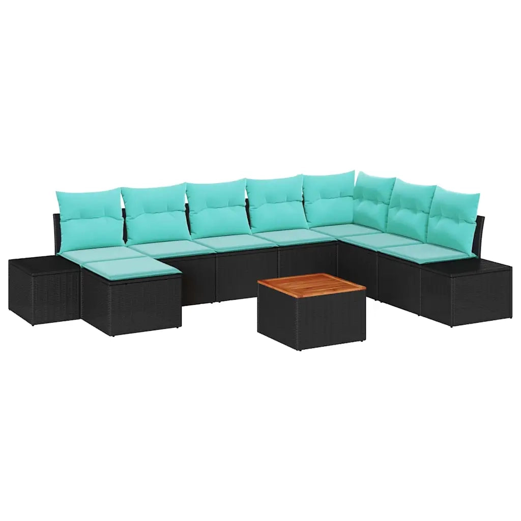 Set Divano da Giardino 9 pz Nero e turchese 3356667