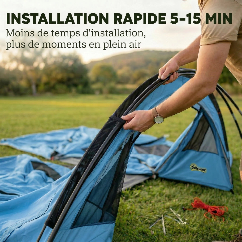 Tenda da Campeggio a Tunnel 4 Persone 3-4 Stagioni Impermeabile 3000mm Altezza 2 m Soggiorno XL 3,7 m Blu