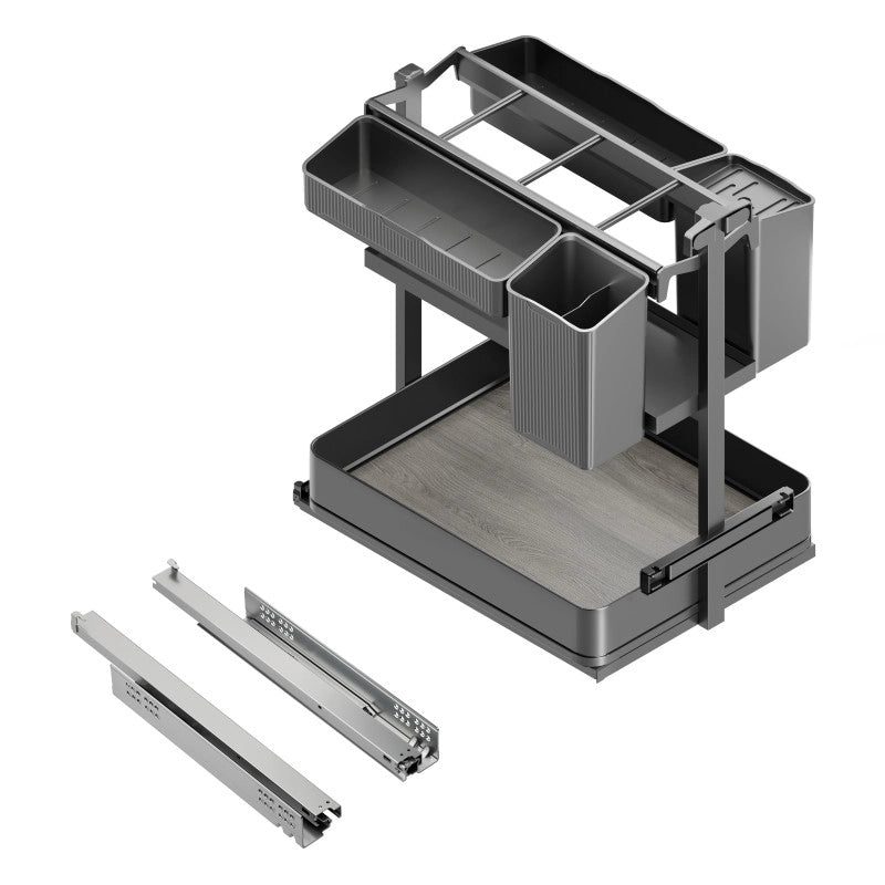 Portabottiglie laterale estraibile Harmony con chiusura soft, Modulo larghezza 200mm altezza 800mm, Acciaio e Legno, G..