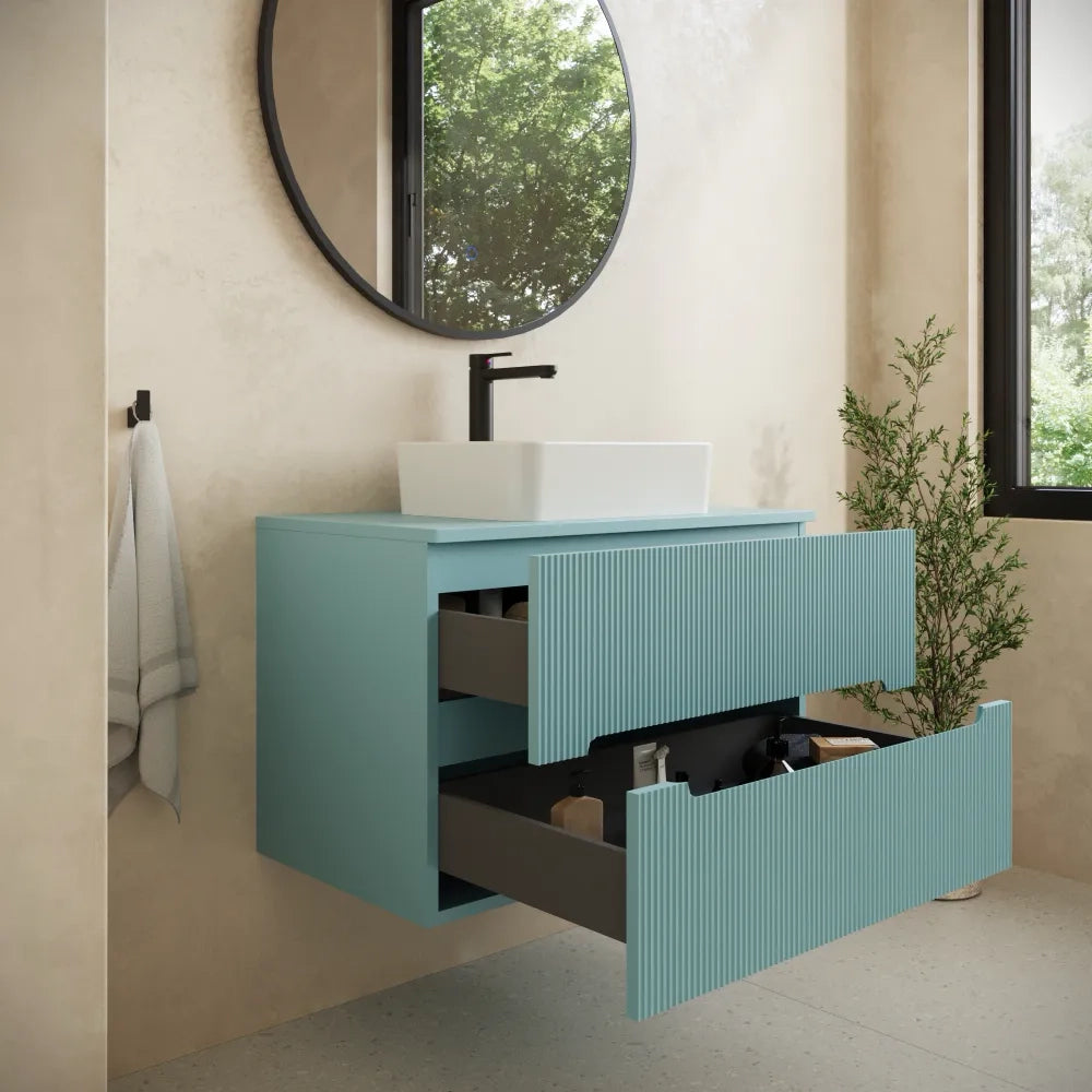 Mobile bagno sospeso 100cm due cassetti  carta da zucchero cannettato con top | Tigua