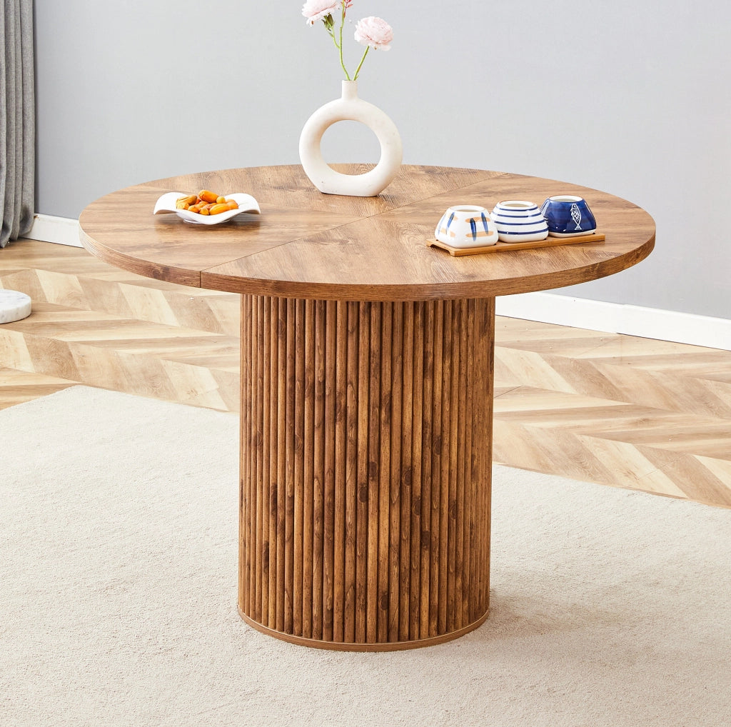 Tavolo da pranzo rotondo ?100 cm in MDF con gambe cilindriche e vano contenitore