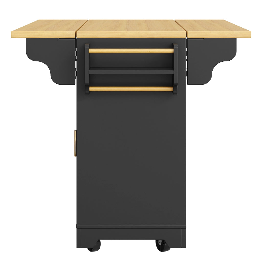 Isola cucina mobile con ruote e piano ribaltabile; 120 x 73 x 93 cm; 5 cassetti; nero