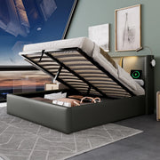 Letto Contenitore Imbottito con Luce LED e Ricarica ¨C MINIMAL ¨C 160x200, PU, Testiera