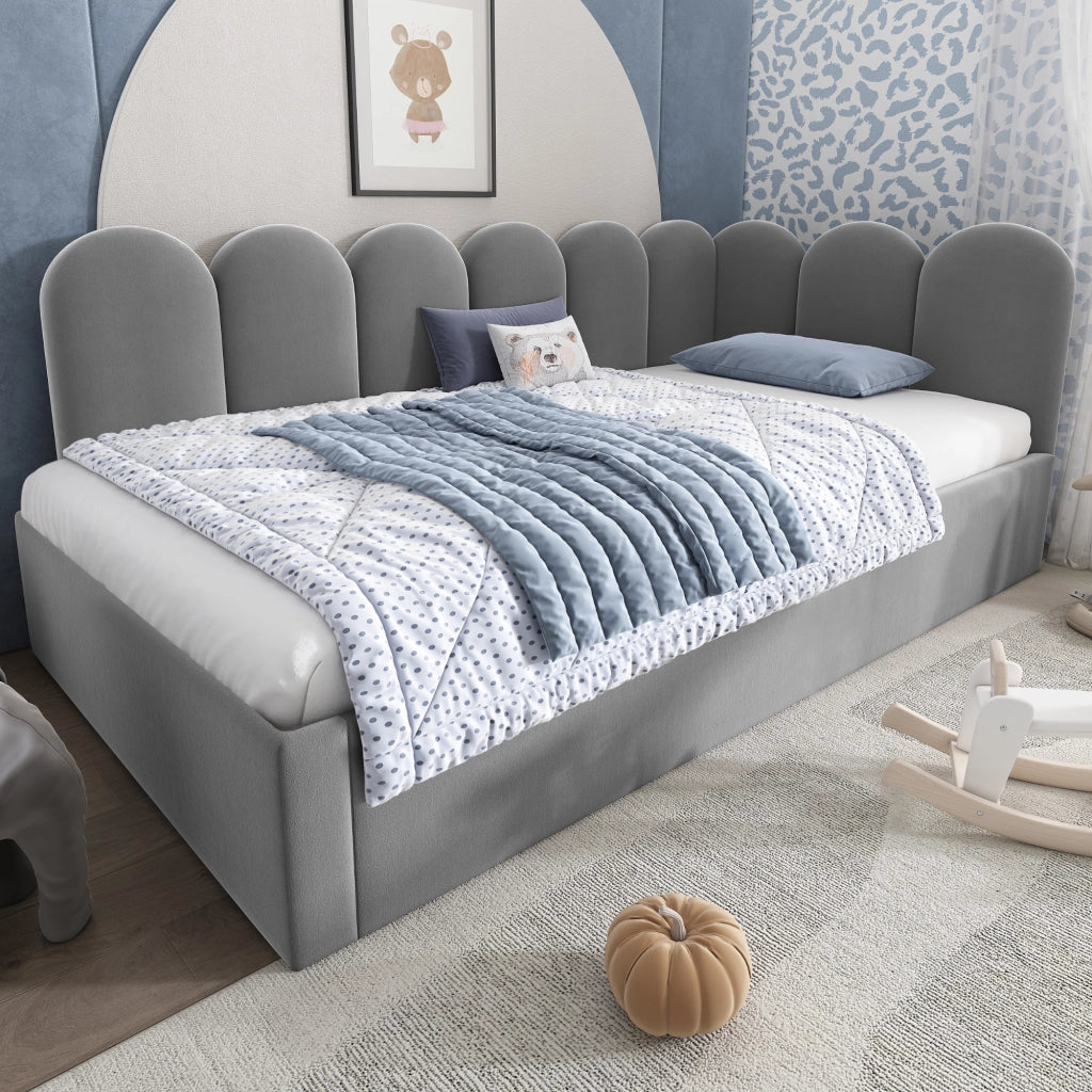 Letto da giorno 90x200 cm con letto estraibile 90x190 cm in velluto grigio