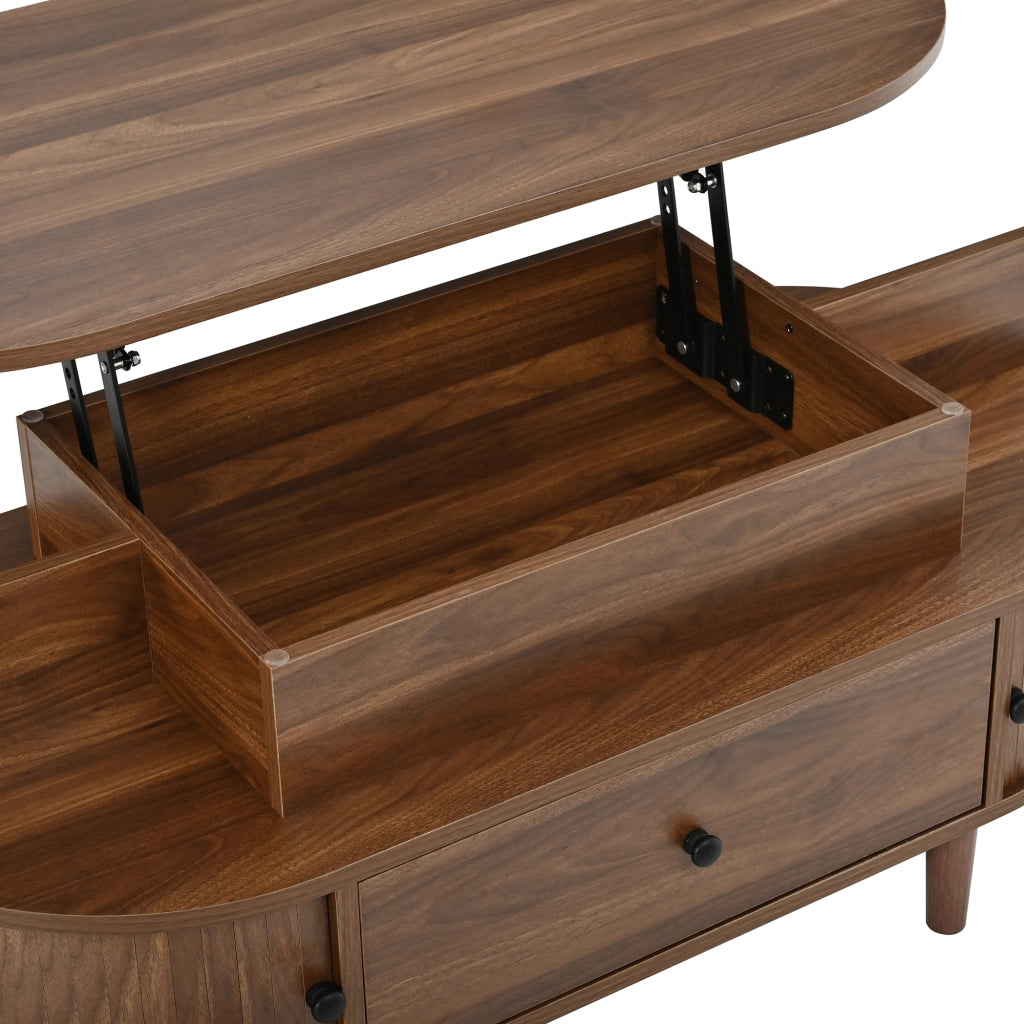 Tavolino da caffè ovale 105x50x60.5 cm con piano sollevabile idraulico in MDF noce