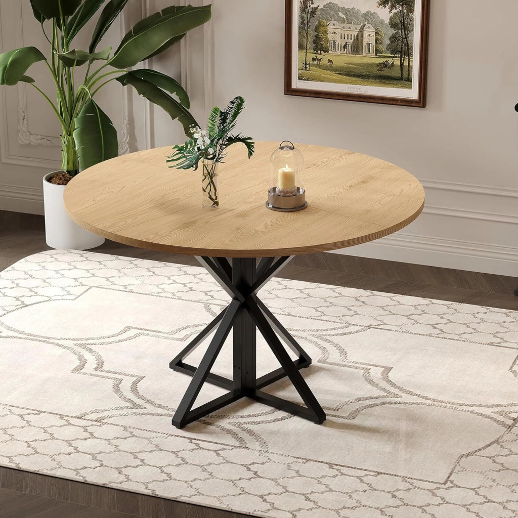 Tavolo da Pranzo Rotondo 120 cm per 4-6 Persone Struttura Metallo - Legno Naturale