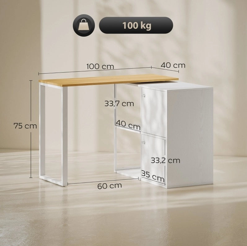 Scrivania angolare a L 150x40x75 cm in legno bianco girevole 360° con vano