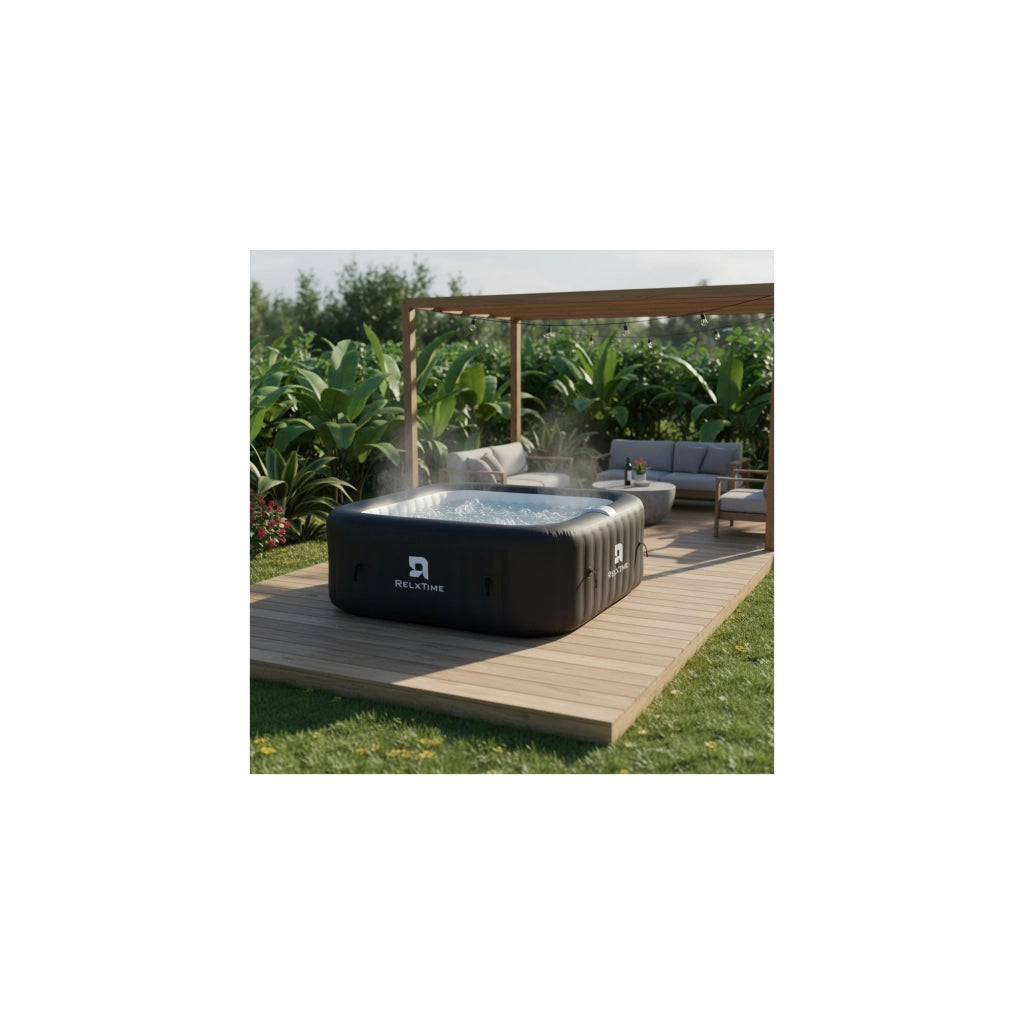 Spa gonfiabile quadrata 6 posti - RELXTIME - 130 getti - Nero - Filtro e copertura inclusi