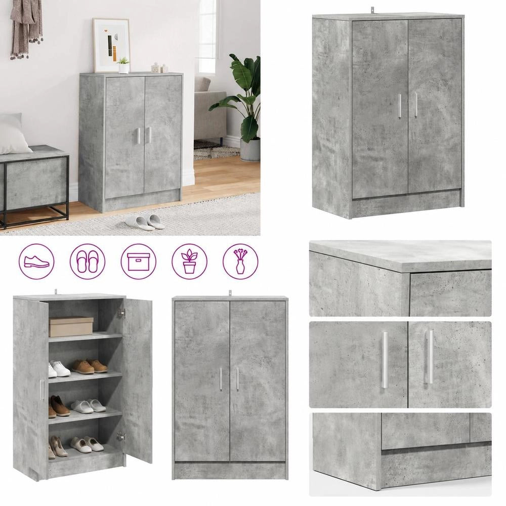 Shoe Cabinet, Concrete Grey, 60x35x92 Cm, Wood-based Material