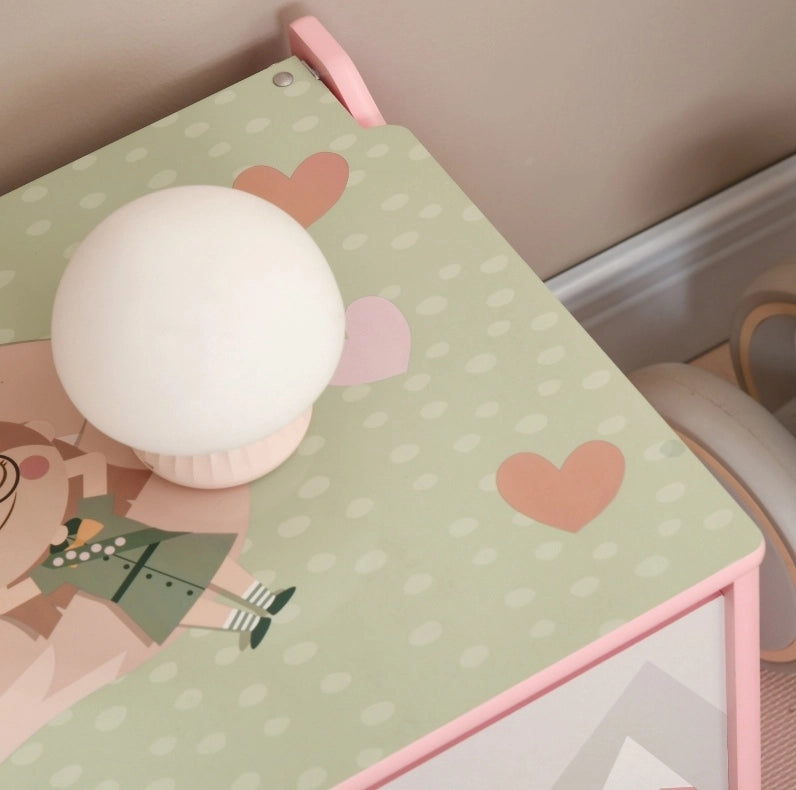 Baule portagiochi per bambini 60 x 37 x 39 cm rosa con coperchio di sicurezza