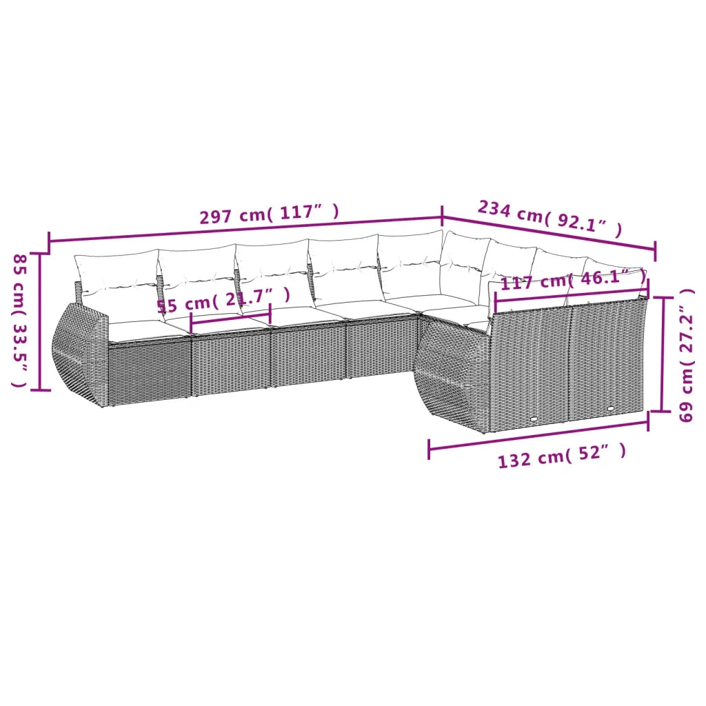 Set Divano da Giardino 9pz con Cuscini Grigio Chiaro Polyrattan