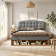Letto con cassetti 90 × 200 cm con rete a doghe testiera regolabile rivestito in velluto grigio con vani aperti