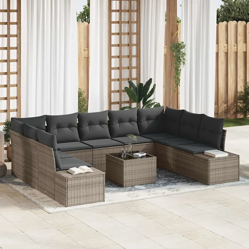 Set Divano da Giardino con cuscino 9 pcs Grigio Polyrattan 3355898