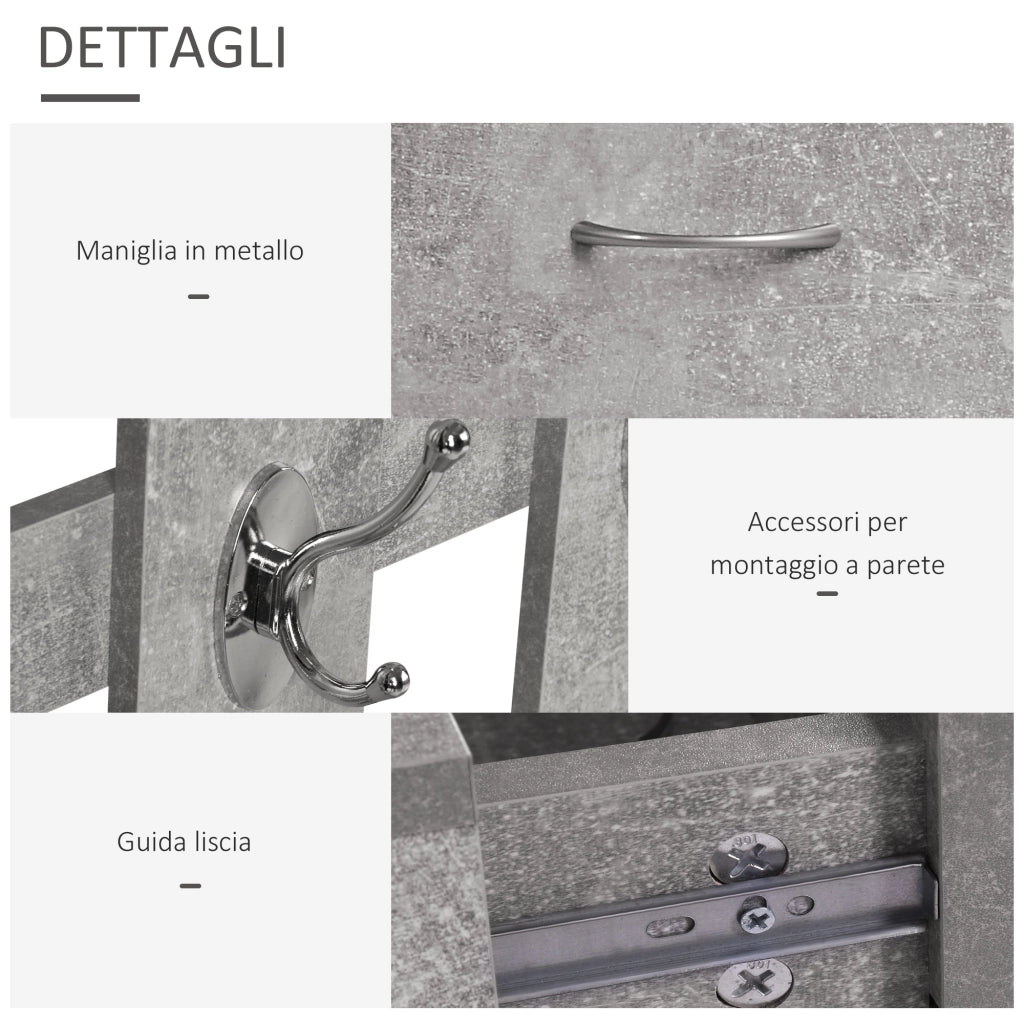Mobile da Ingresso Appendiabiti con Scarpiera e Specchio ¨C Minimal ¨C Grigio Cemento