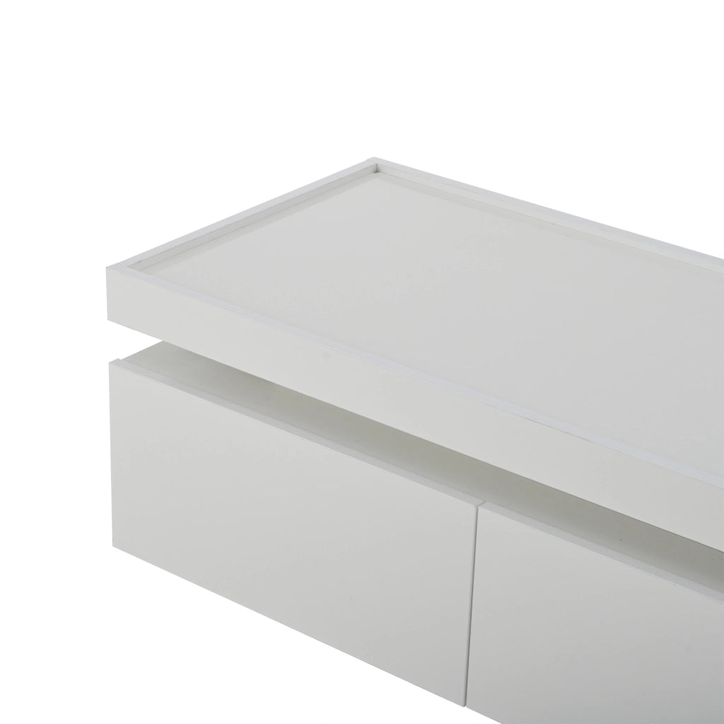 Tavolino da caff¨¨ 95x45x35 cm con LED, 2 cassetti in truciolare bianco