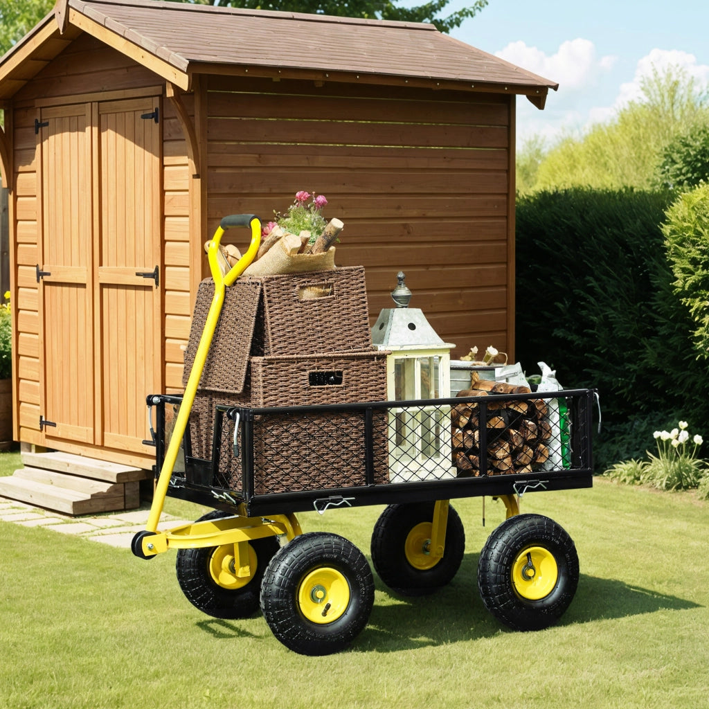 Carrello da giardino 4 ruote - Xylo - trasformabile con sponde rimovibili 104x54x51cm nero giallo
