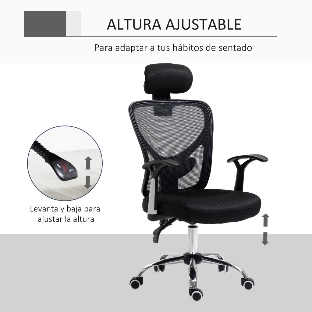 Sedia da ufficio girevole ¨C Xylo ¨C Schienale reclinabile, altezza regolabile, poggiatesta, supporto lombare, tessuto mesh nero