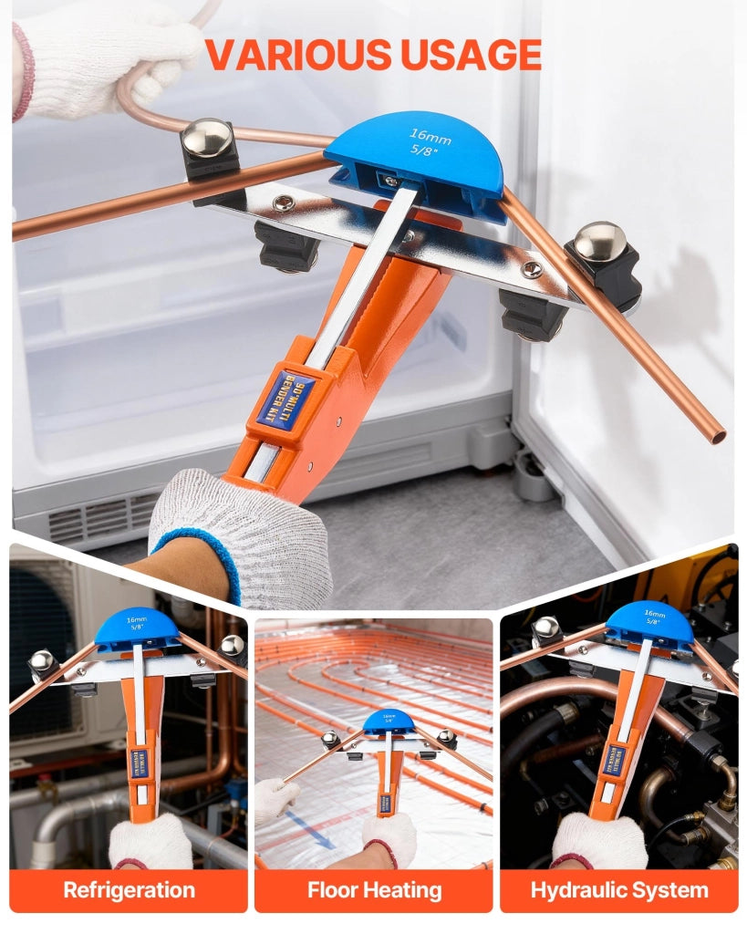 Kit piegatubi manuale a cricchetto con pinza e 7 matrici in lega di alluminio per tubi in rame e alluminio 0-90° avanti/indietro compatto portatile