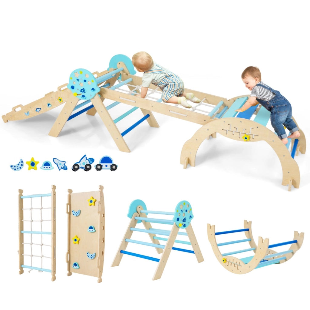 Set triangolo giocattoli pieghevoli per bambini che scalano, Triangolo palestra interno con scivolo ad arco Blu-Arrampicate e scivoli