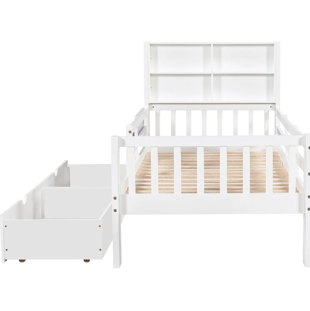 Letto bambini multifunzione in legno bianco 90x200 cm con cassetti e lavagna, senza materasso
