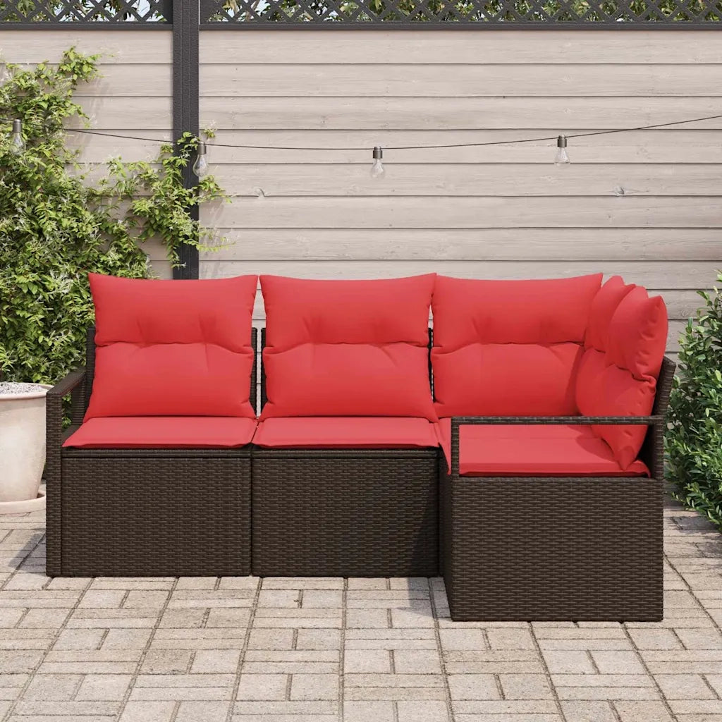 Set Divano da Giardino 4 pcs Marrone e Rosso polyrattan 3355033