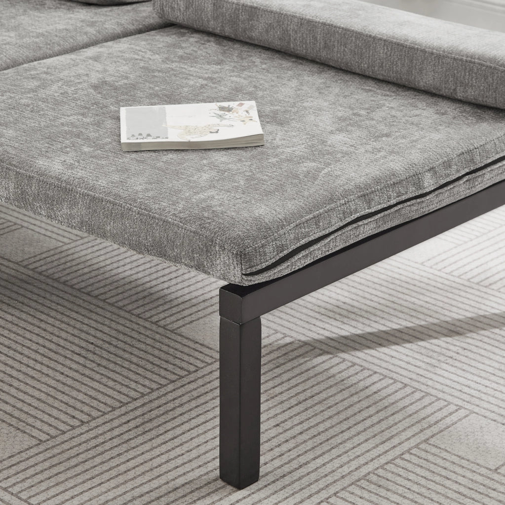 Divano Letto Pieghevole in Legno Massello con Letto Singolo Estraibile - Grigio Chiaro