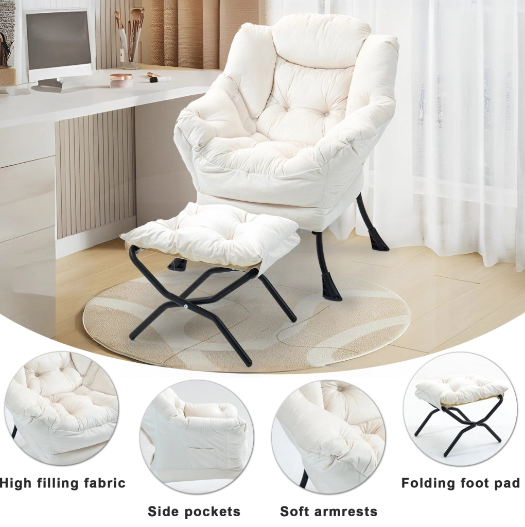 Poltrona relax ULEVR con supporto per il collo, imbottitura in schiuma e rivestimento sfoderabile, bianco crema