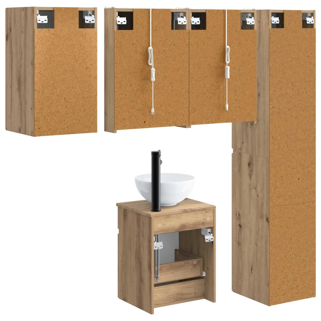 Set di Armadi da Bagno 5 pz Rovere Artigianale 3407358
