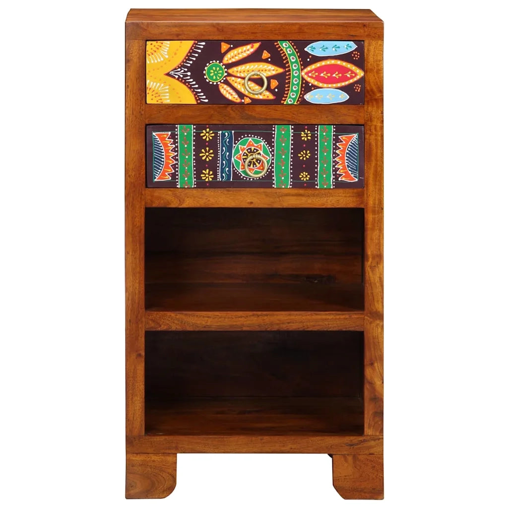 Tavolino | Tavolo laterale Floreale con cassetto Marrone 40 x 35 x 75 cm