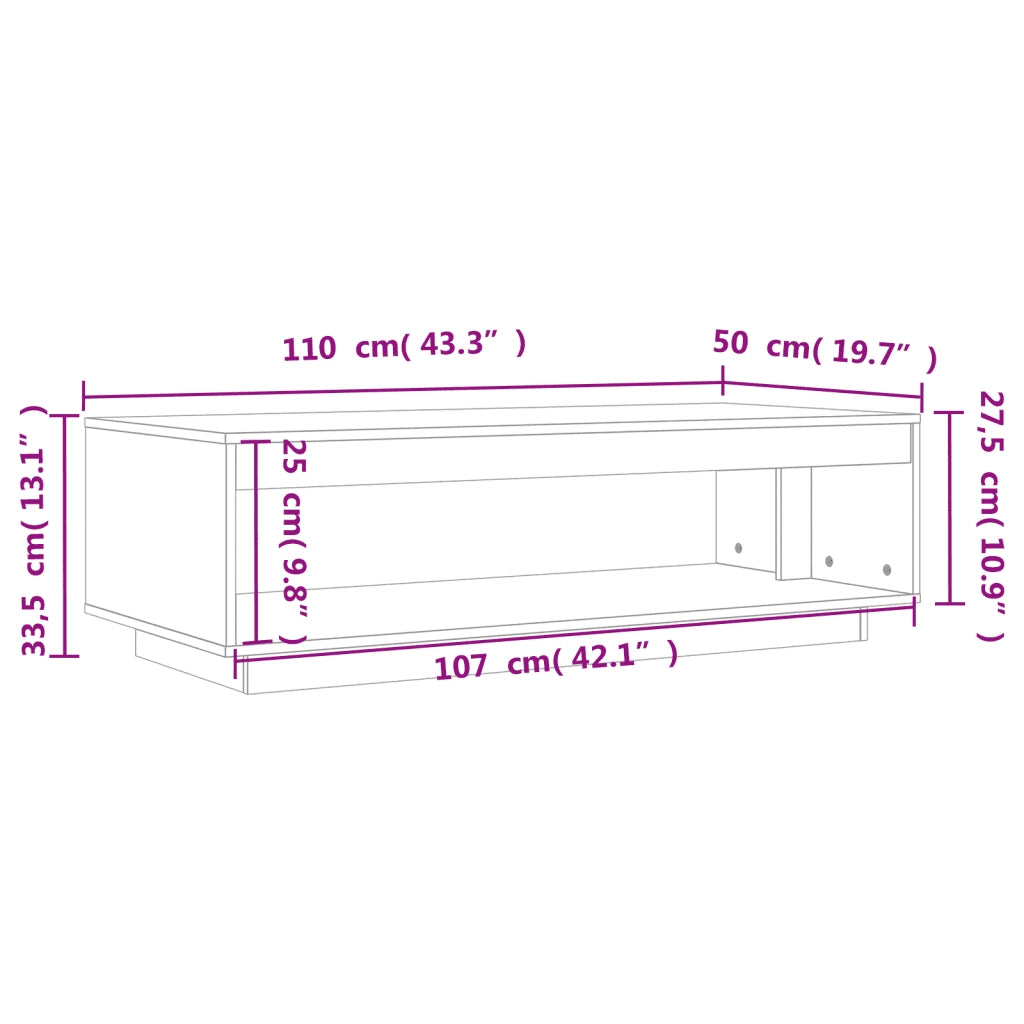 Tavolino da salotto | Tavolino da caff¨¨ | Tavolino da Soggiorno Marrone Cera 110x50x33,5cm Massello di Pino