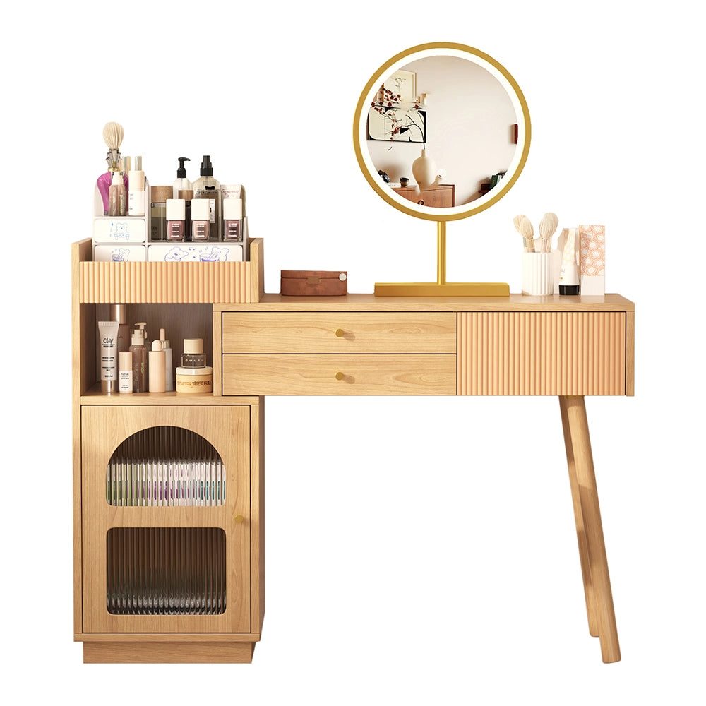 Coiffeuse con specchio LED e illuminazione 3 colori - Xylo - L120/H90/P40 cm - Legno
