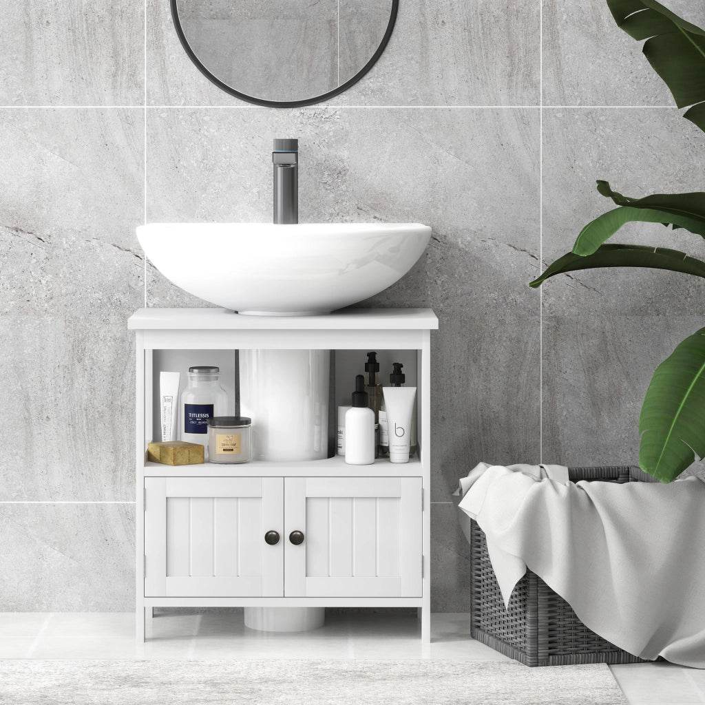 Mobile Sottolavabo con 2 Ante e Ripiano Aperto ¨C zephmum ¨C Bianco 60x30x60 cm