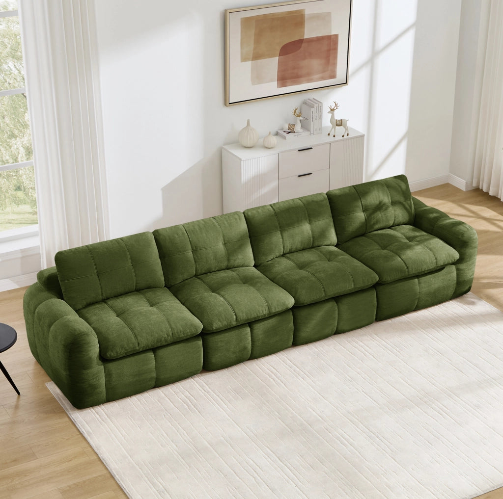 DIVANO Modulare Senza Telaio 4 Posti 334x97x68 cm Chenille Verde