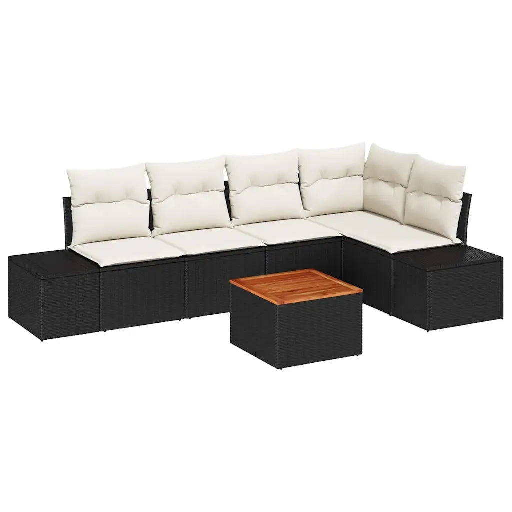 Set Divano da Giardino con cuscino 6 pcs Nero polyrattan