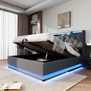Letto imbottito 160 × 200 cm con contenitore idraulico LED 360° USB e Type-C in lino grigio