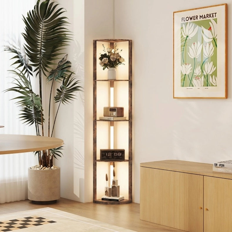 LAMPADA DA TERRA LED Dimmerabile con 5 Ripiani 41x29,5x163,5 cm Marrone Rustico