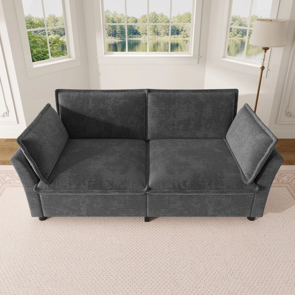 Divano dritto 2 posti con seduta a molle insacchettate e 2 cuscini per braccioli in ciniglia grigio 155 × 81 × 87 cm