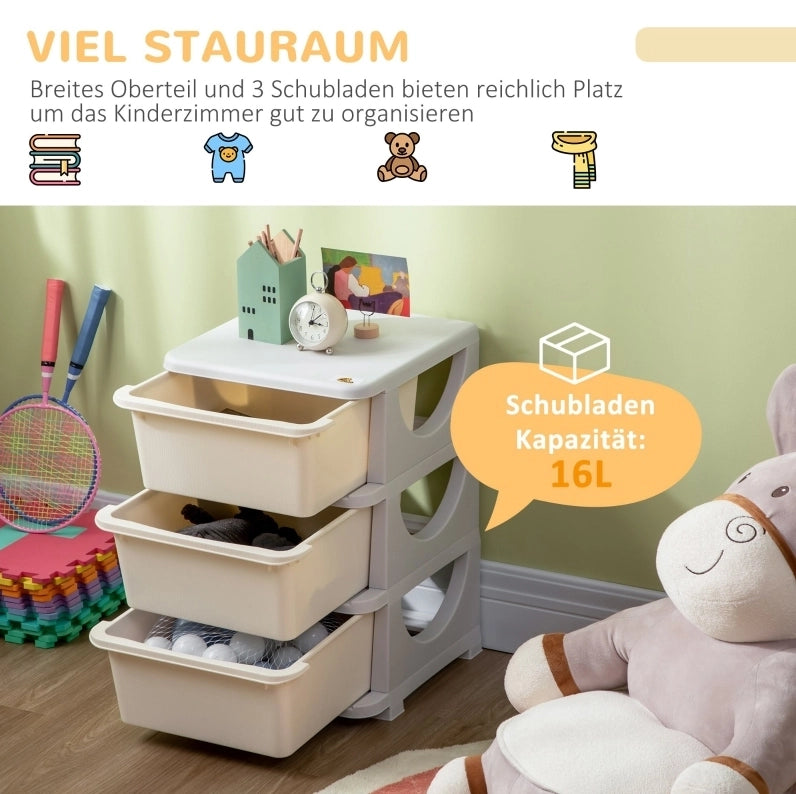 Mobile contenitore per bambini con 3 cassetti e seduta, crema